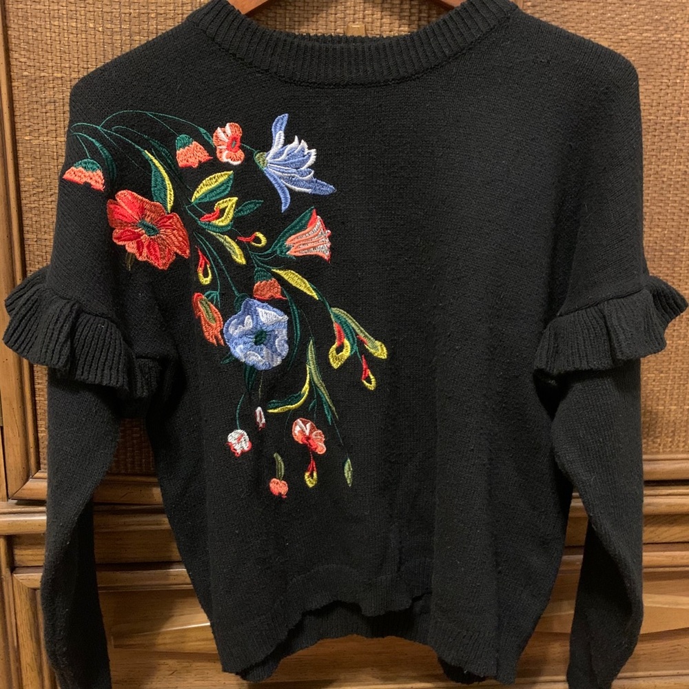 Black Woven Heart Sweater